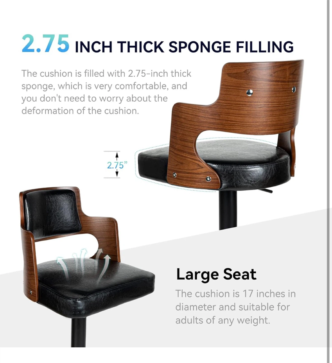 Adjustable Swivel Bar Stool with Wood Backrest - photo 3