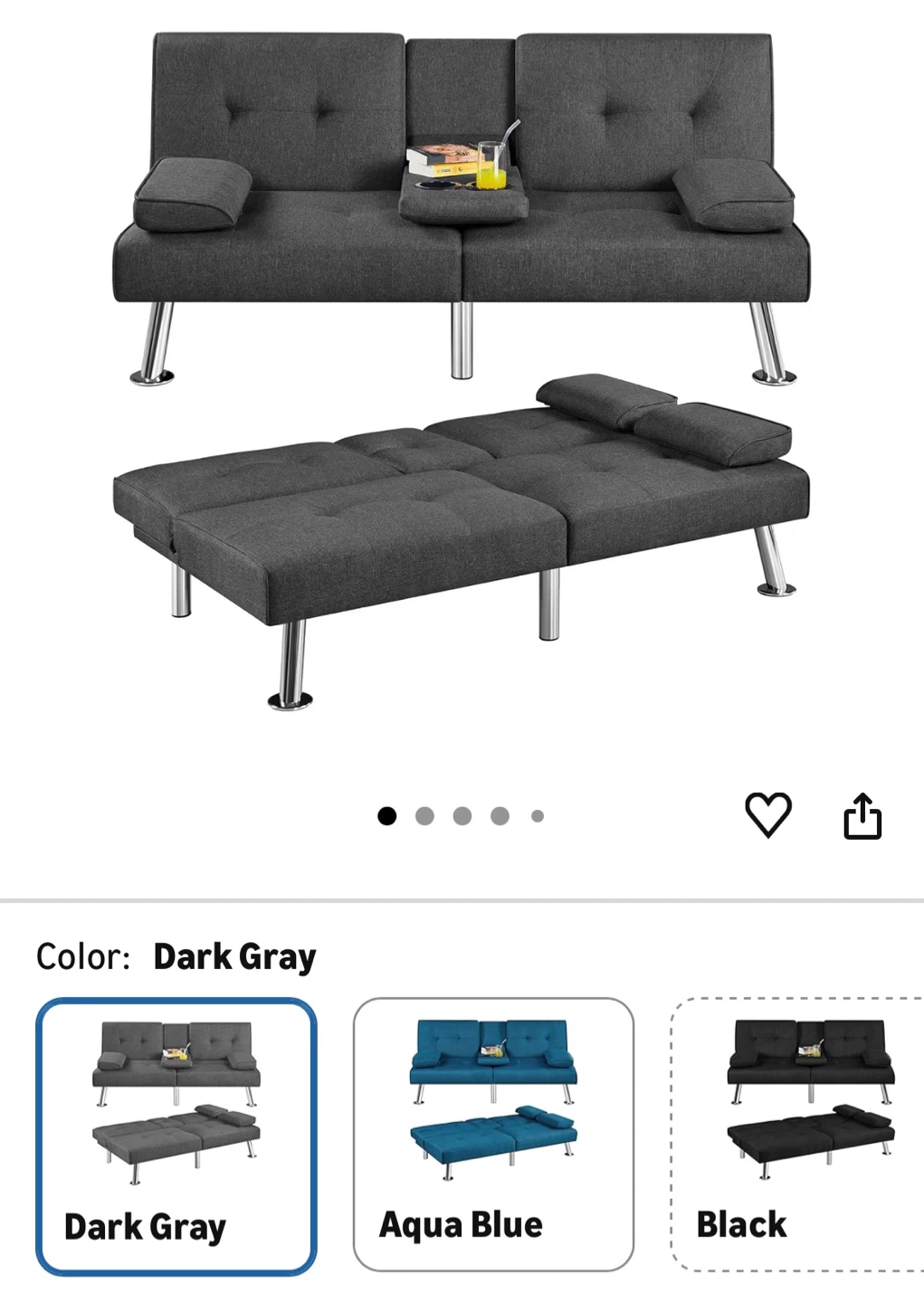 Gray Futon Sofa with Cup Holders - photo 4