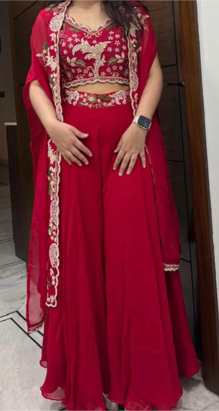 Brand New Embroidered Red Shanara Set with Jacket