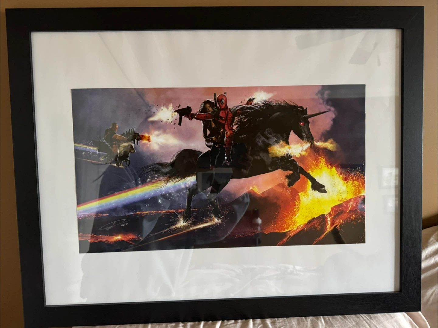 Deadpool and Cable on Unicorn Art Print