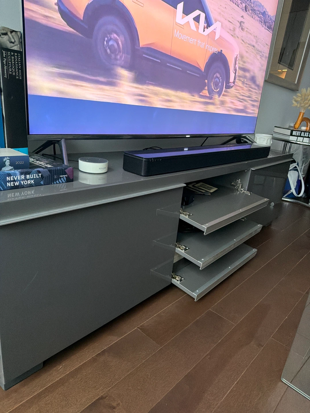 Grey TV Stand with Storage - photo 2