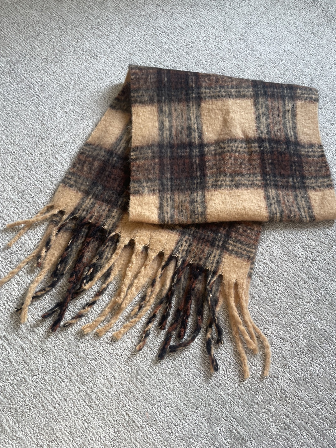 Brown Plaid Fringe Scarf