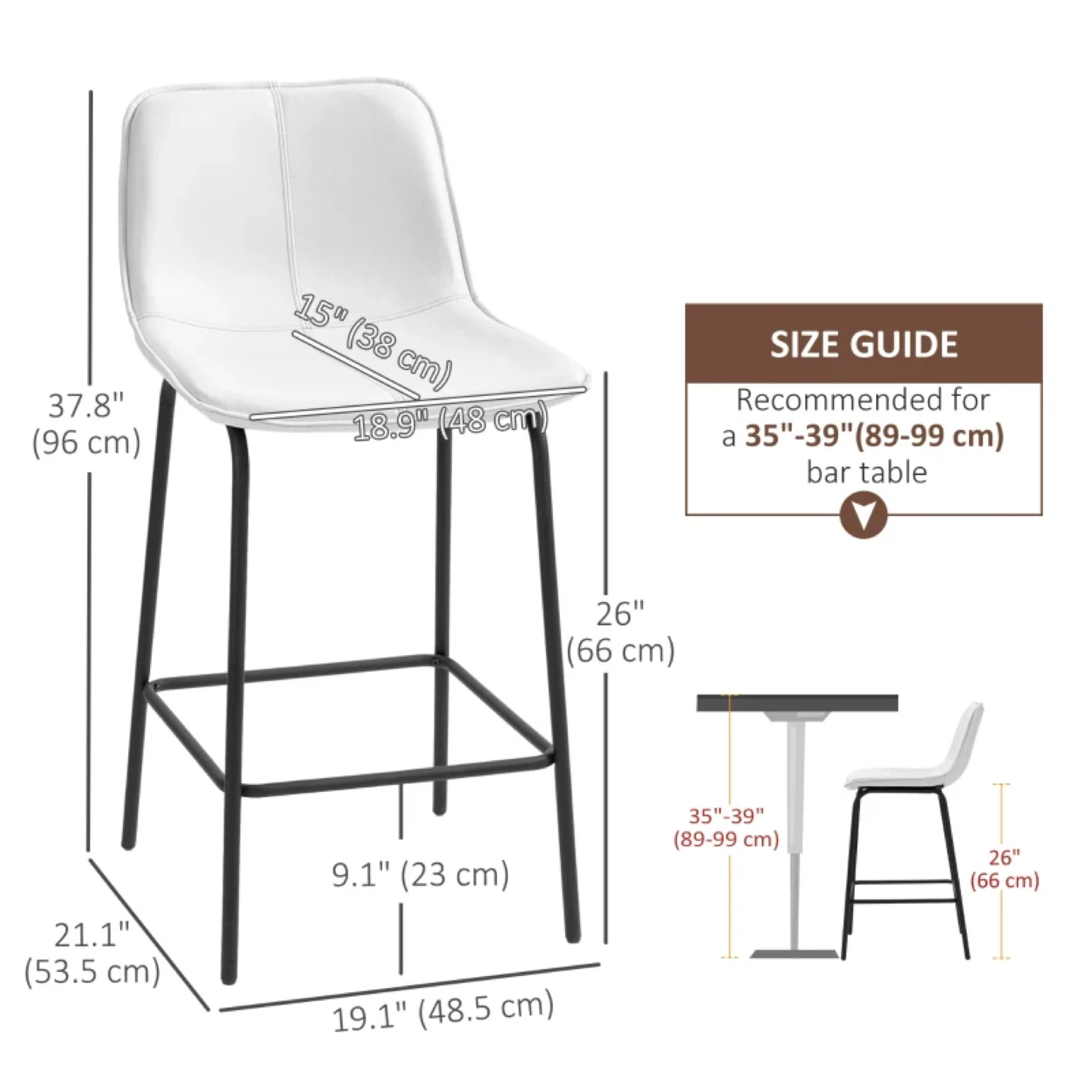 Set of 2 White Bar Chairs with Leather-like Microfiber Cloth - photo 2