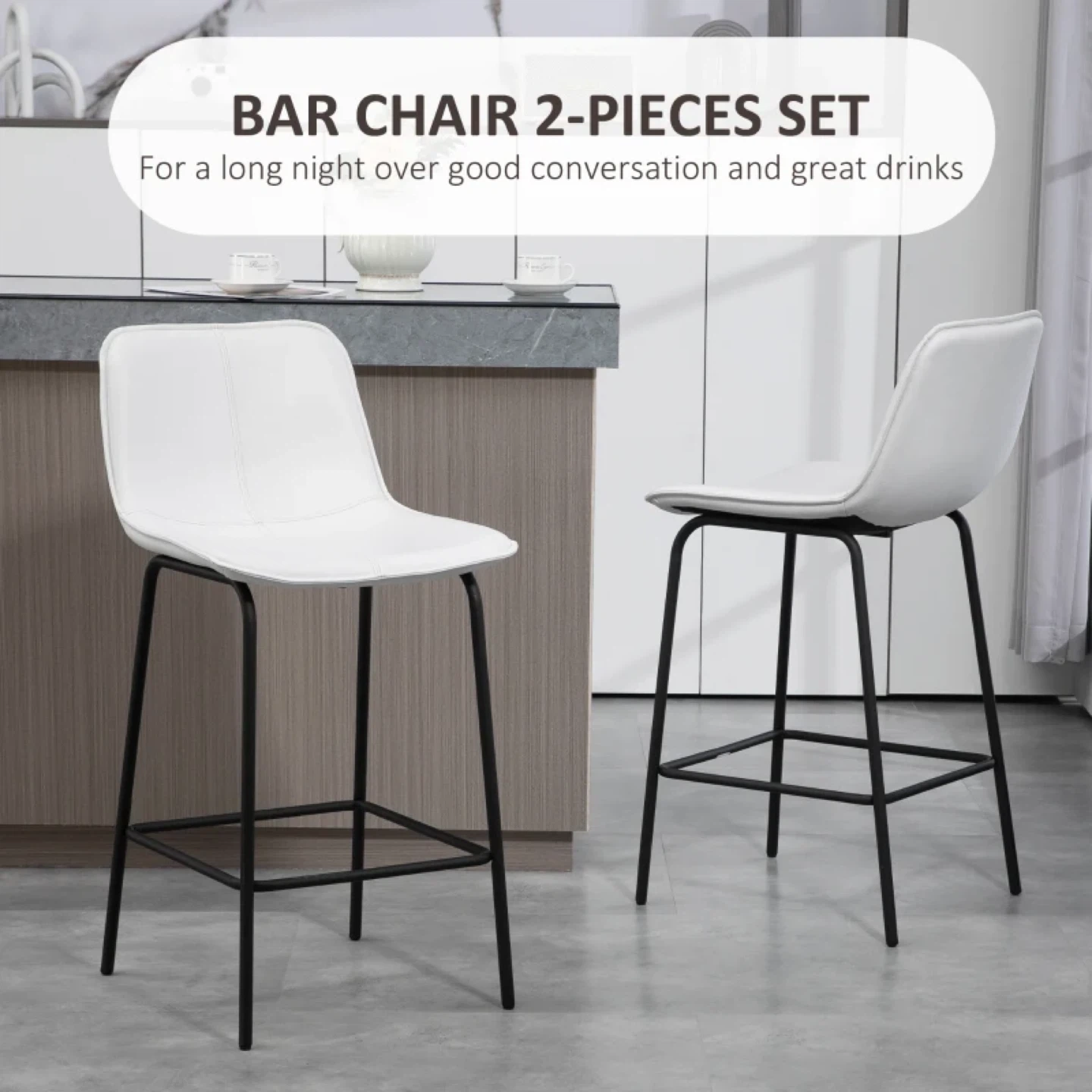 Set of 2 White Bar Chairs with Leather-like Microfiber Cloth - photo 3