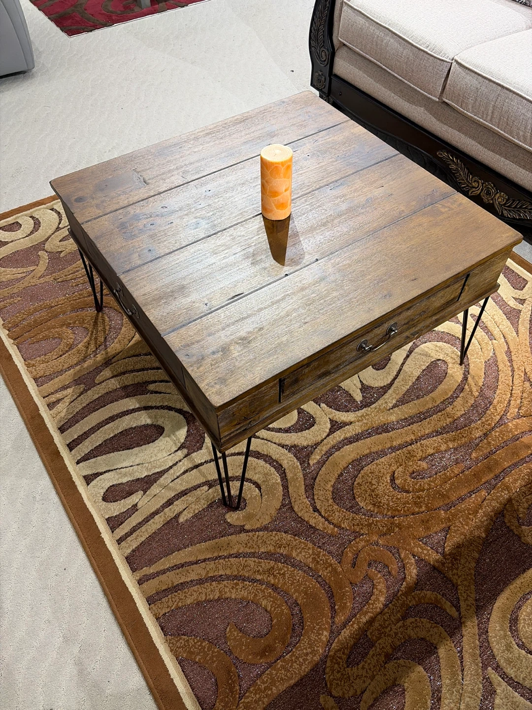 Square Wooden Coffee Table with 2 Drawers