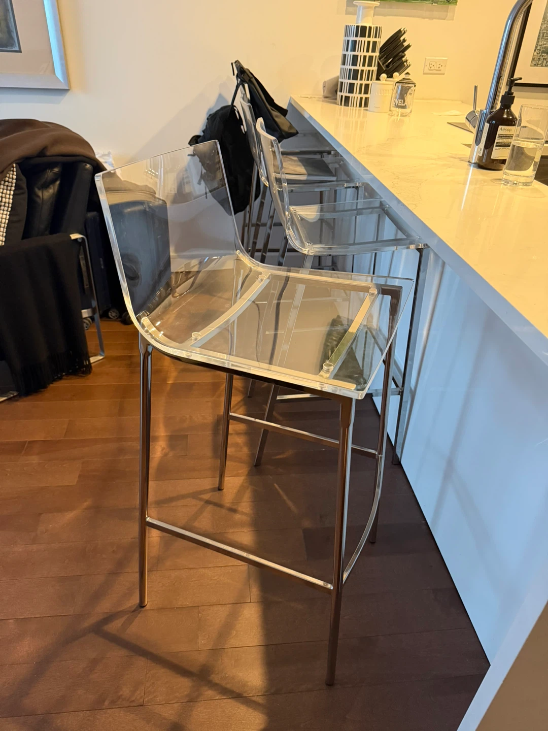 Clear Acrylic Bar Stools with Chrome Legs (Set of 4) - photo 2