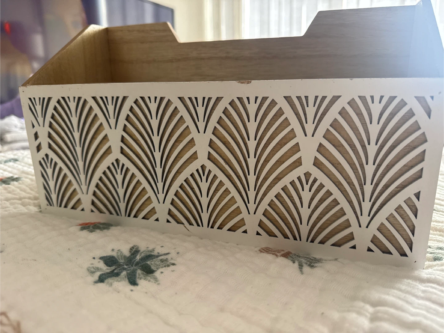 Wooden Desk Organizer with White Decorative Front
