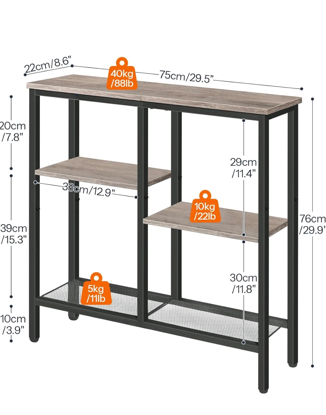 NEW 3-Tier Console Table with Shelves - photo 3