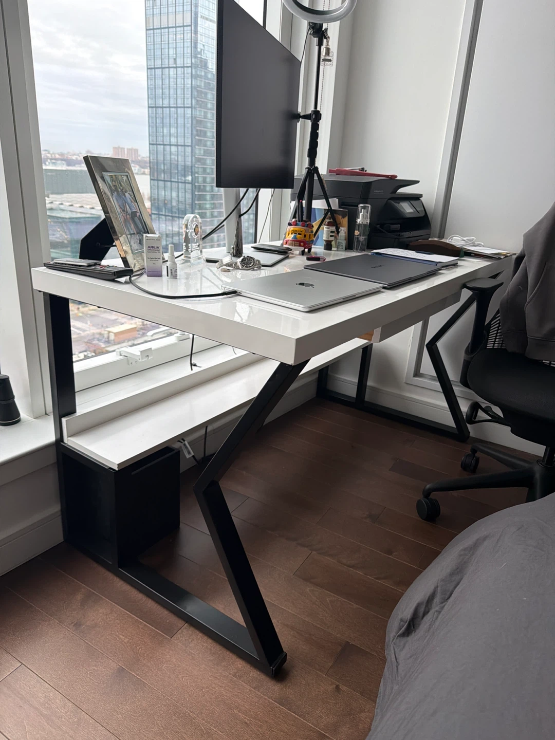 White Modern Desk with Black Frame