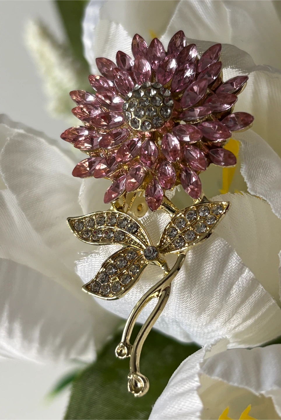 Pink Crystal Flower Brooch