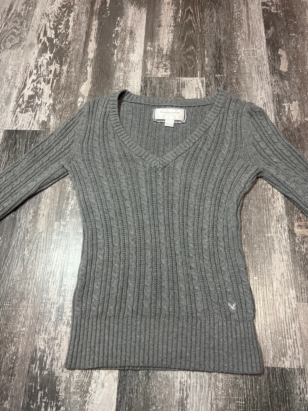 American Eagle Outfitters Grey Cable Knit Sweater