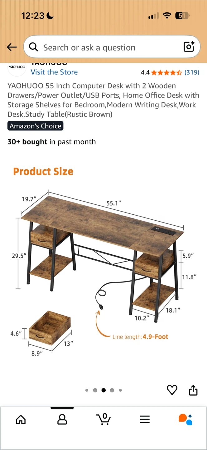 Desk with 2 Drawers - Rustic Brown - photo 2