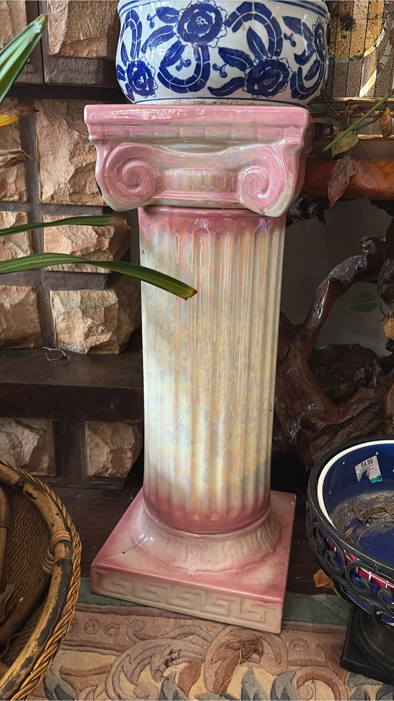 Decorative Ceramic Pedestal Stand with Floral Accents - photo 2