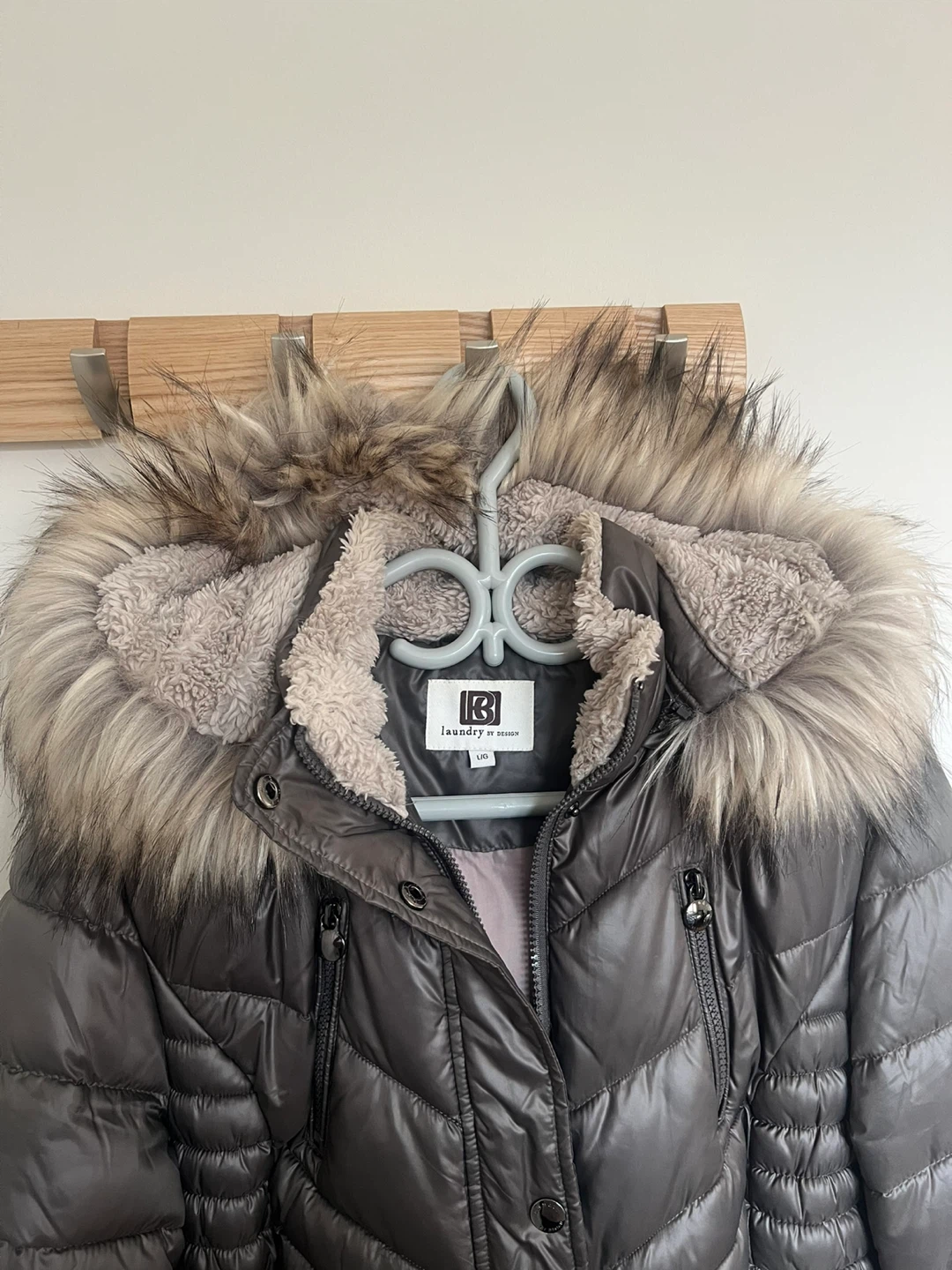 Laundry by Design Puffer Coat with Faux Fur Trim - Size L - photo 3
