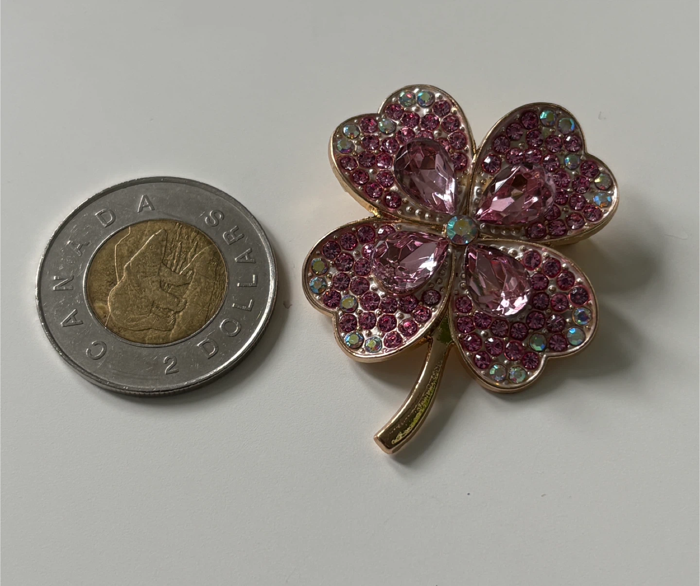 Sparkly Pink Four-Leaf Clover Brooch - photo 2