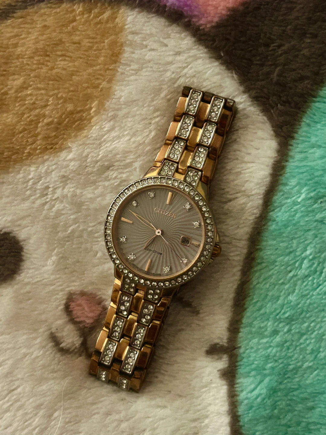 CITIZEN WOMENS ECO-DRIVE PINK-GOLD SWAROVSKI CRYSTAL WATCH