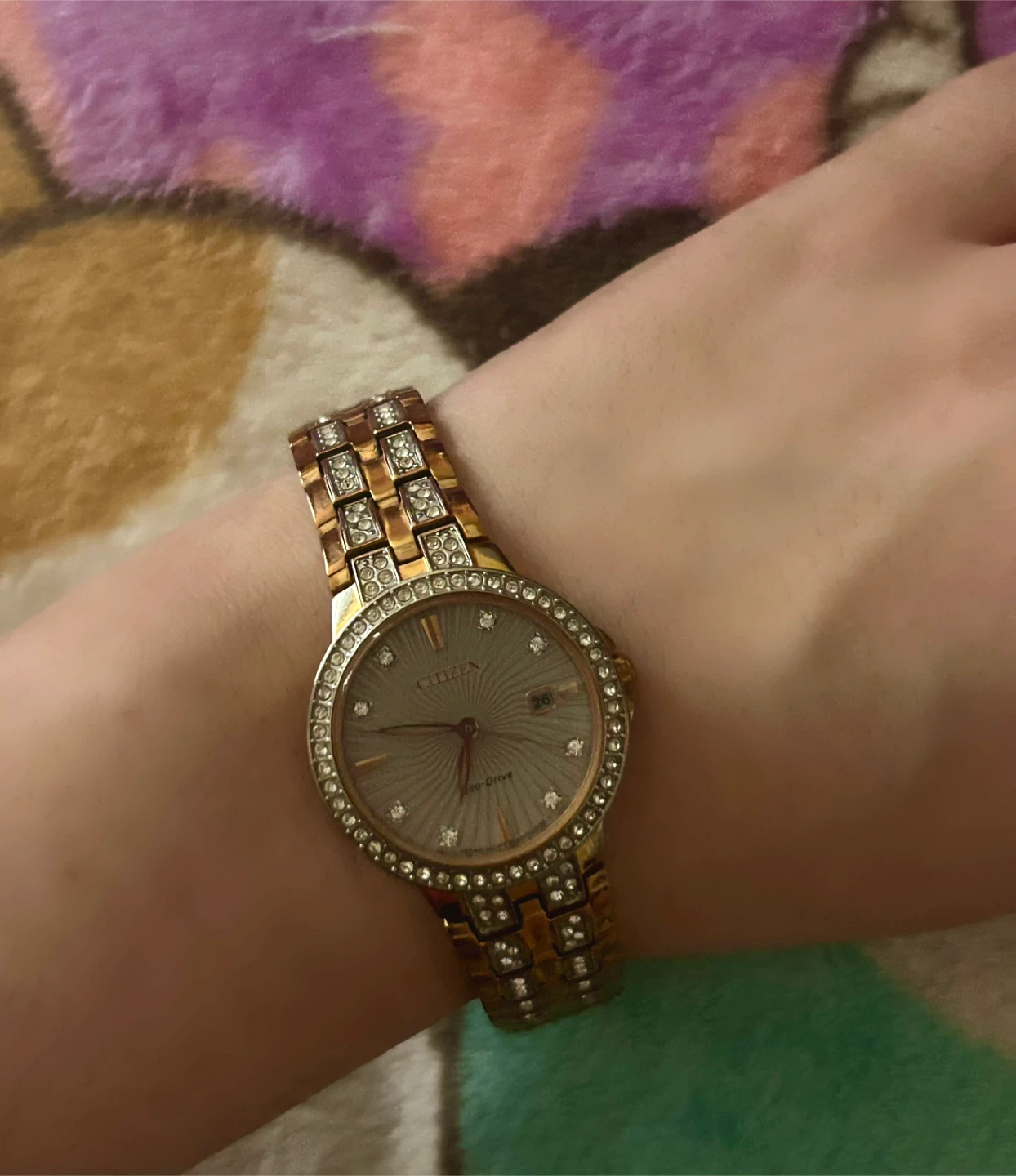 CITIZEN WOMENS ECO-DRIVE PINK-GOLD SWAROVSKI CRYSTAL WATCH - photo 3