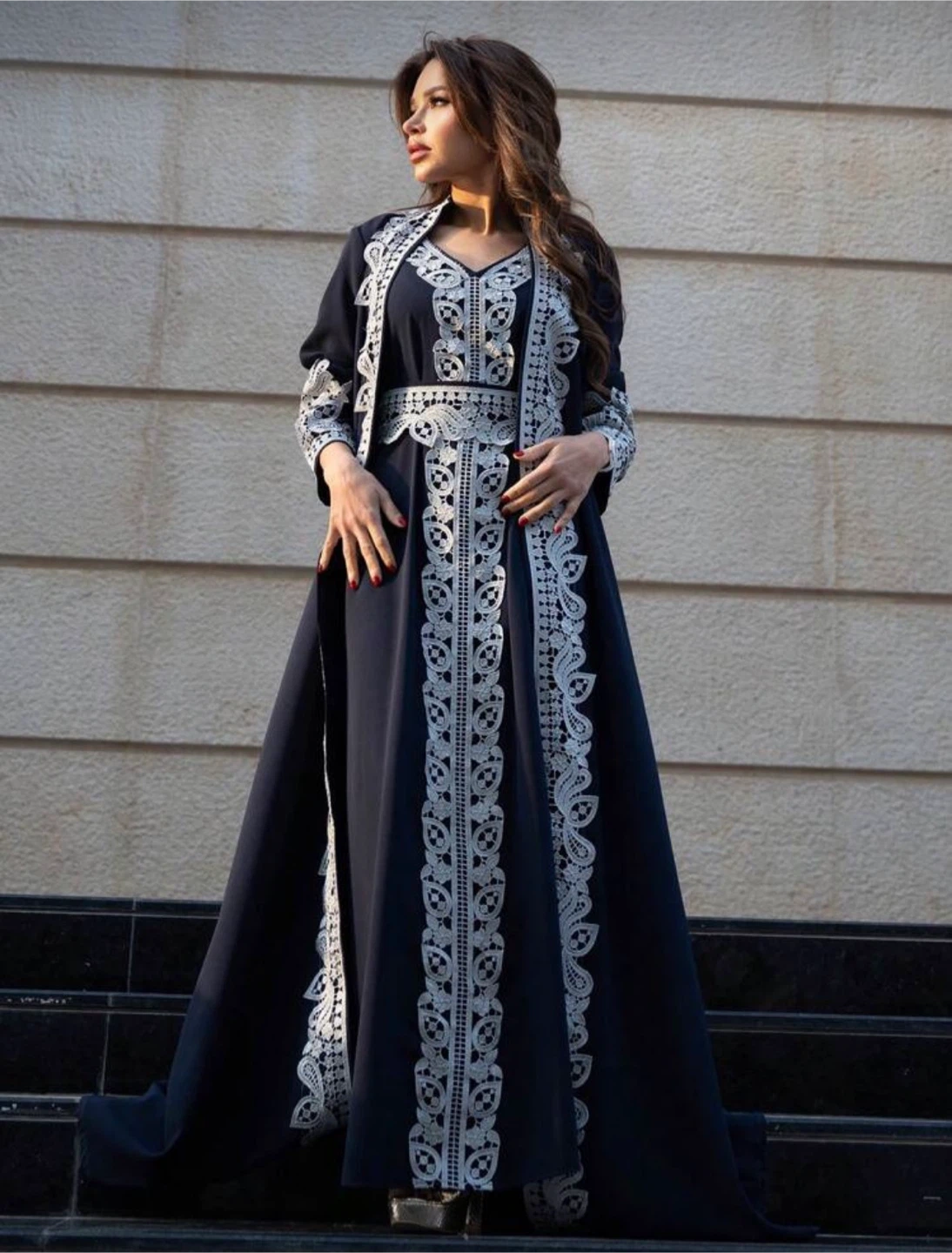 Navy Blue Embroidered Abaya Dress