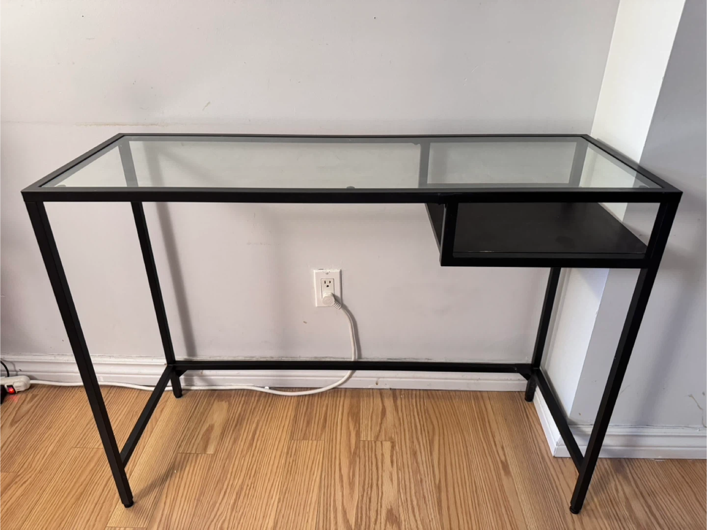 Used IKEA Glass Top Desk with Black Metal Frame
