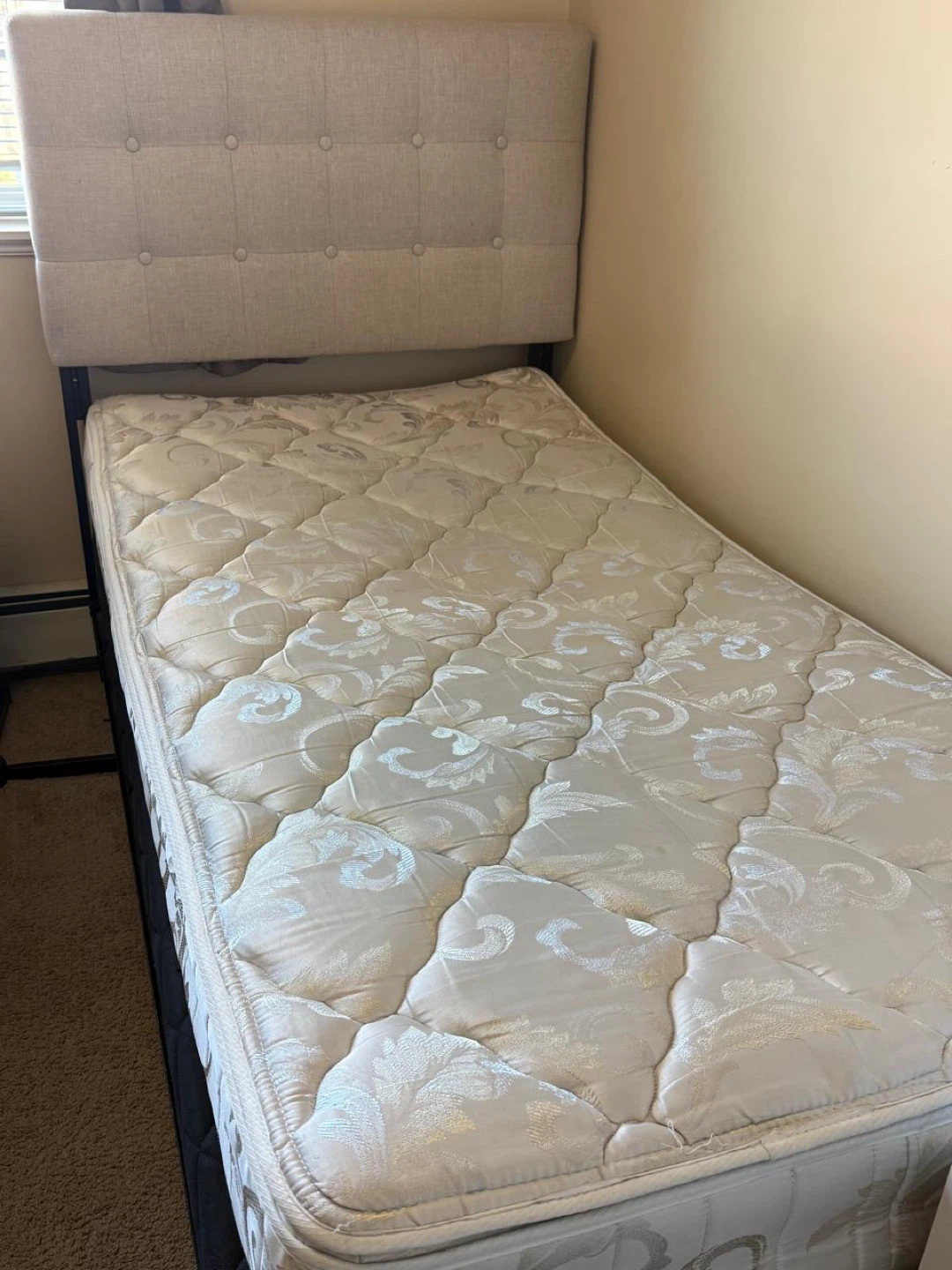 Twin Bed Frame with Upholstered Headboard