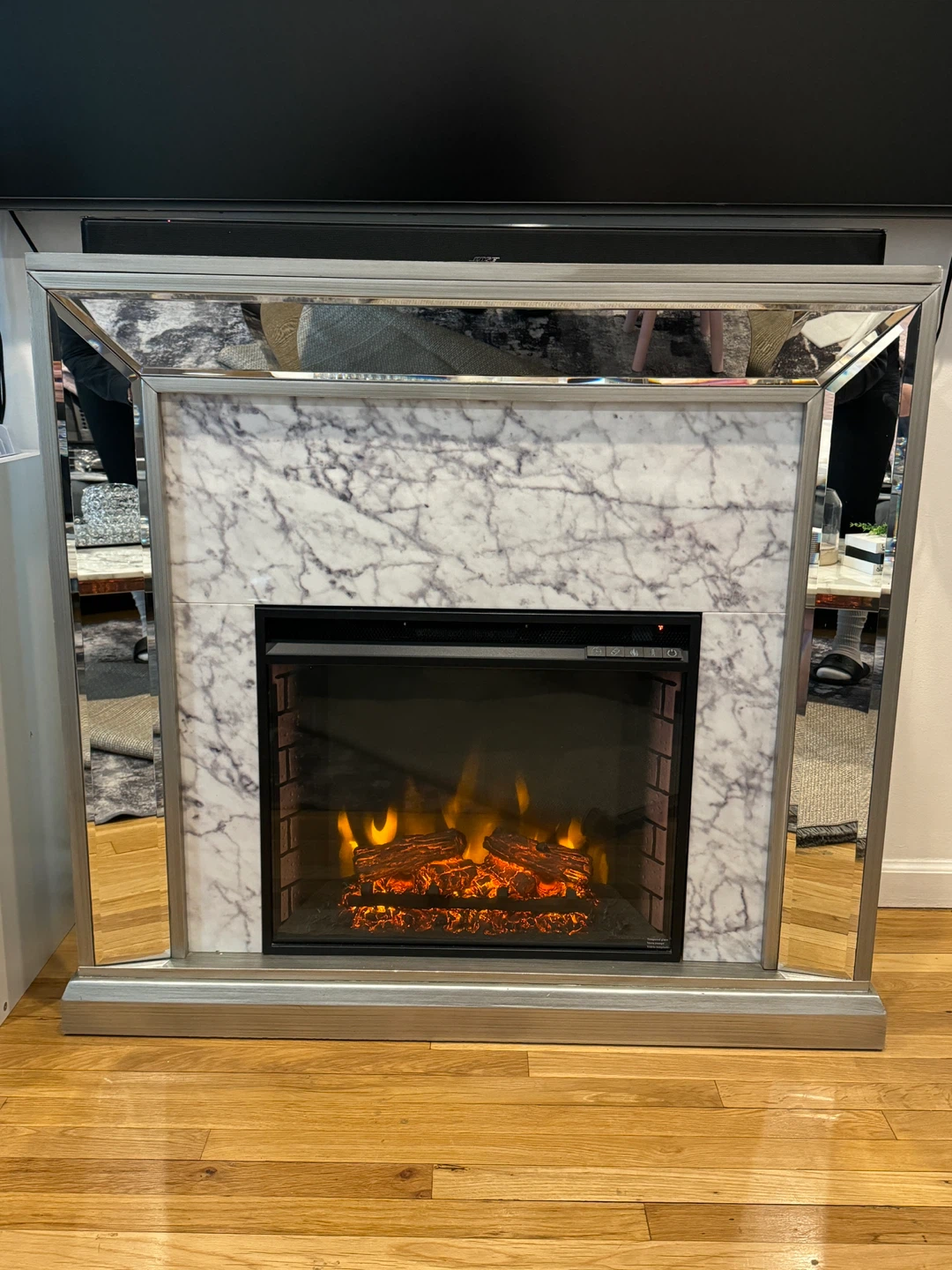Mirrored Faux Marble Electric Fireplace