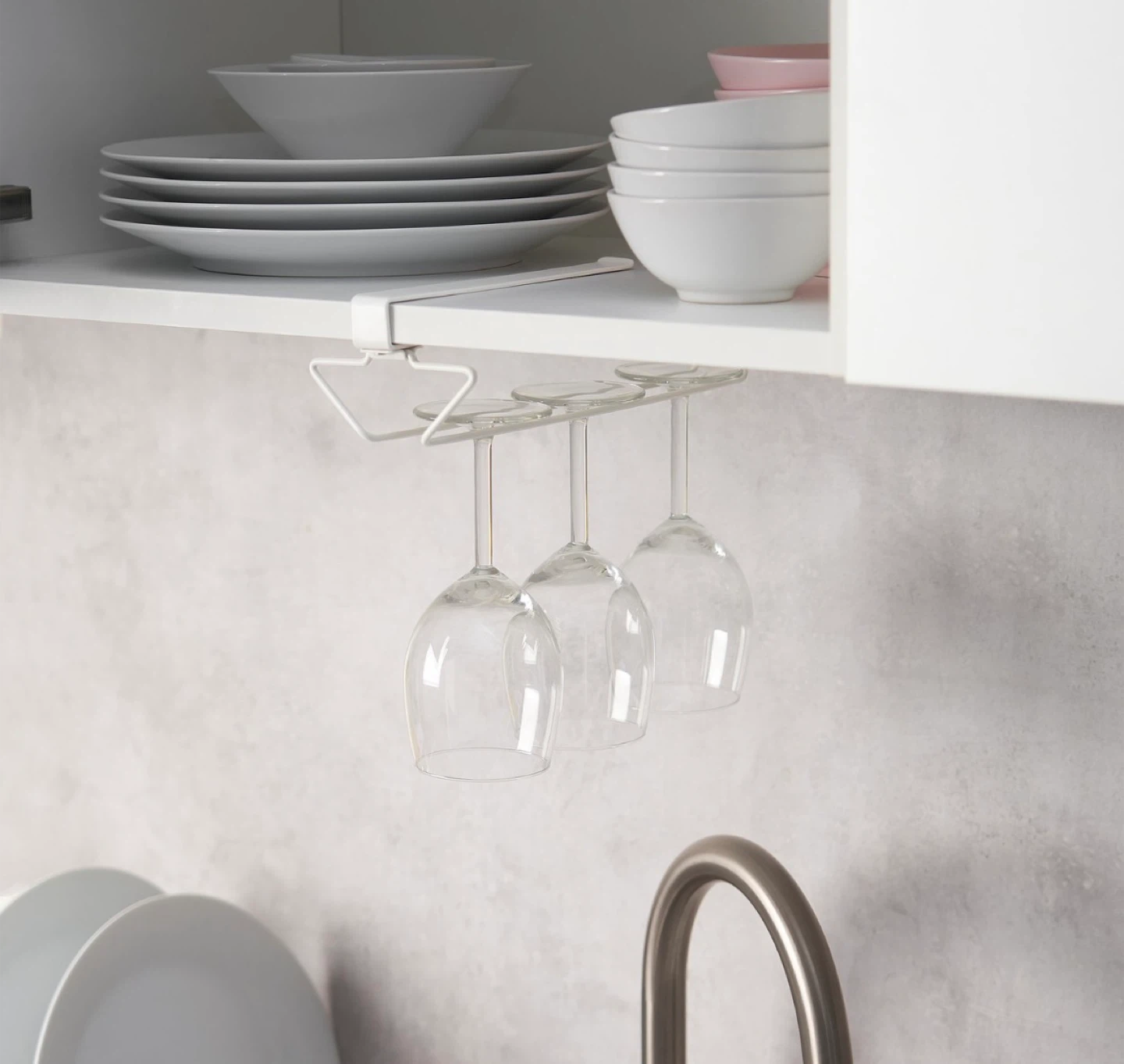 White Under Shelf Wine Glass Rack Holder