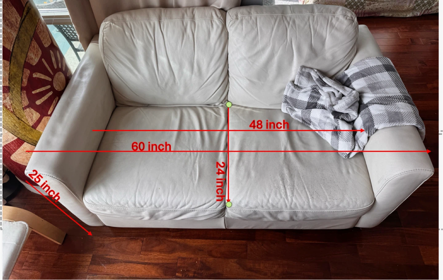 Cream Leather Loveseat Sofa