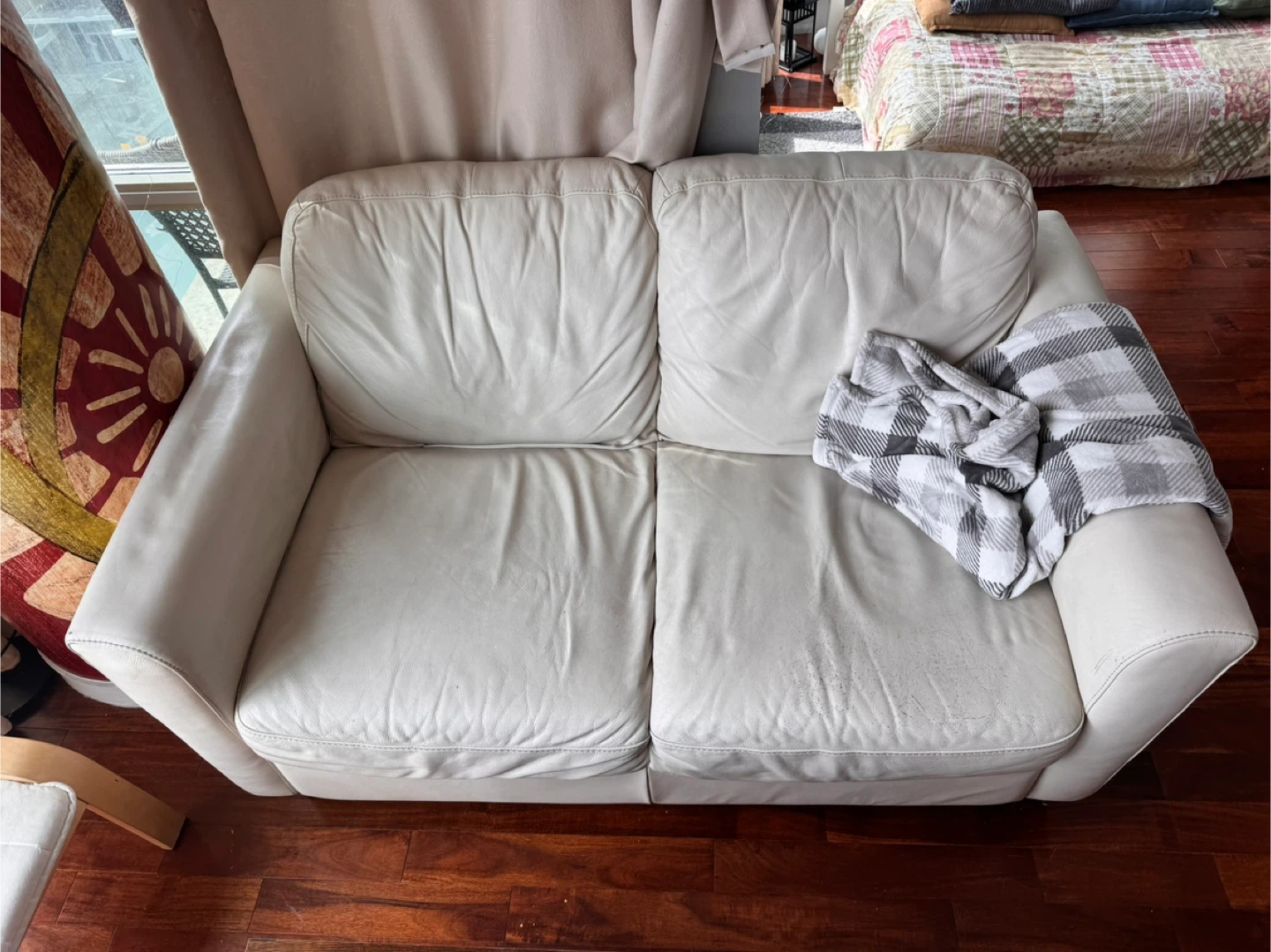Cream Leather Loveseat Sofa - photo 4