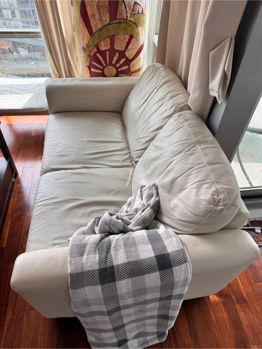 Cream Leather Loveseat Sofa - photo 3