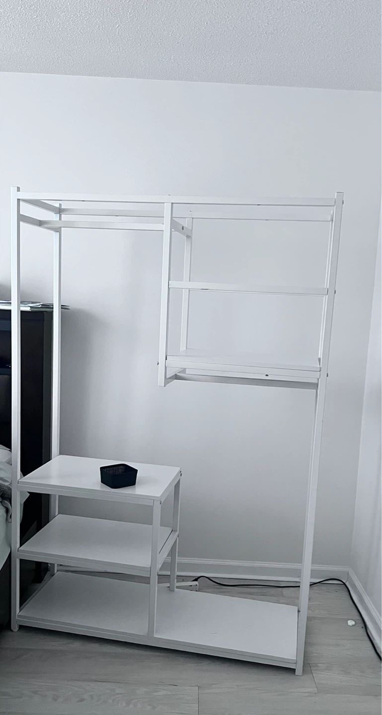 White Metal Garment Rack with Shelves