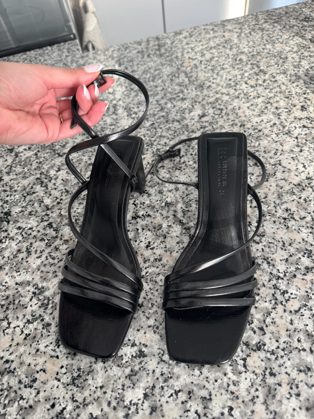 Pull&Bear Black Strappy Block Heel Sandals Size 8