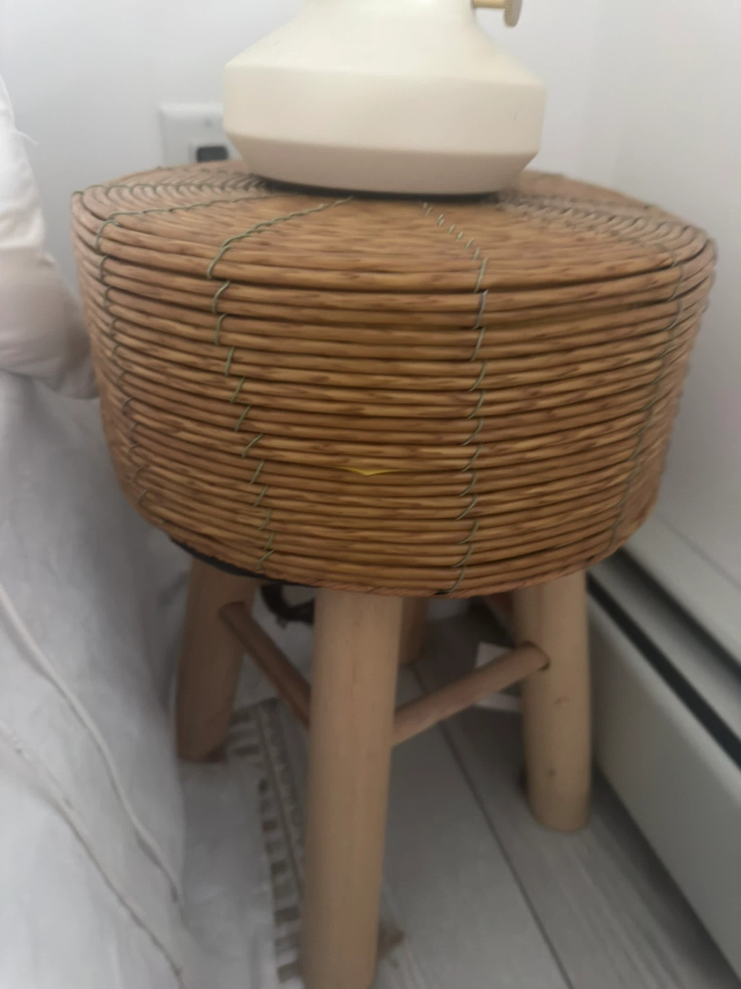 Woven Round Accent Table with Wooden Legs