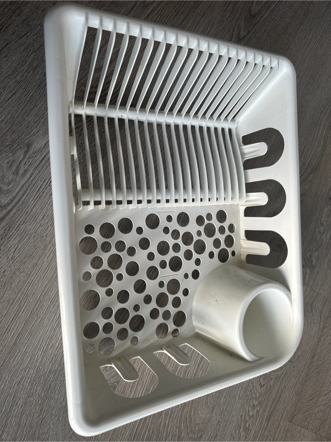 White Plastic Dish Drying Rack with Utensil Holder