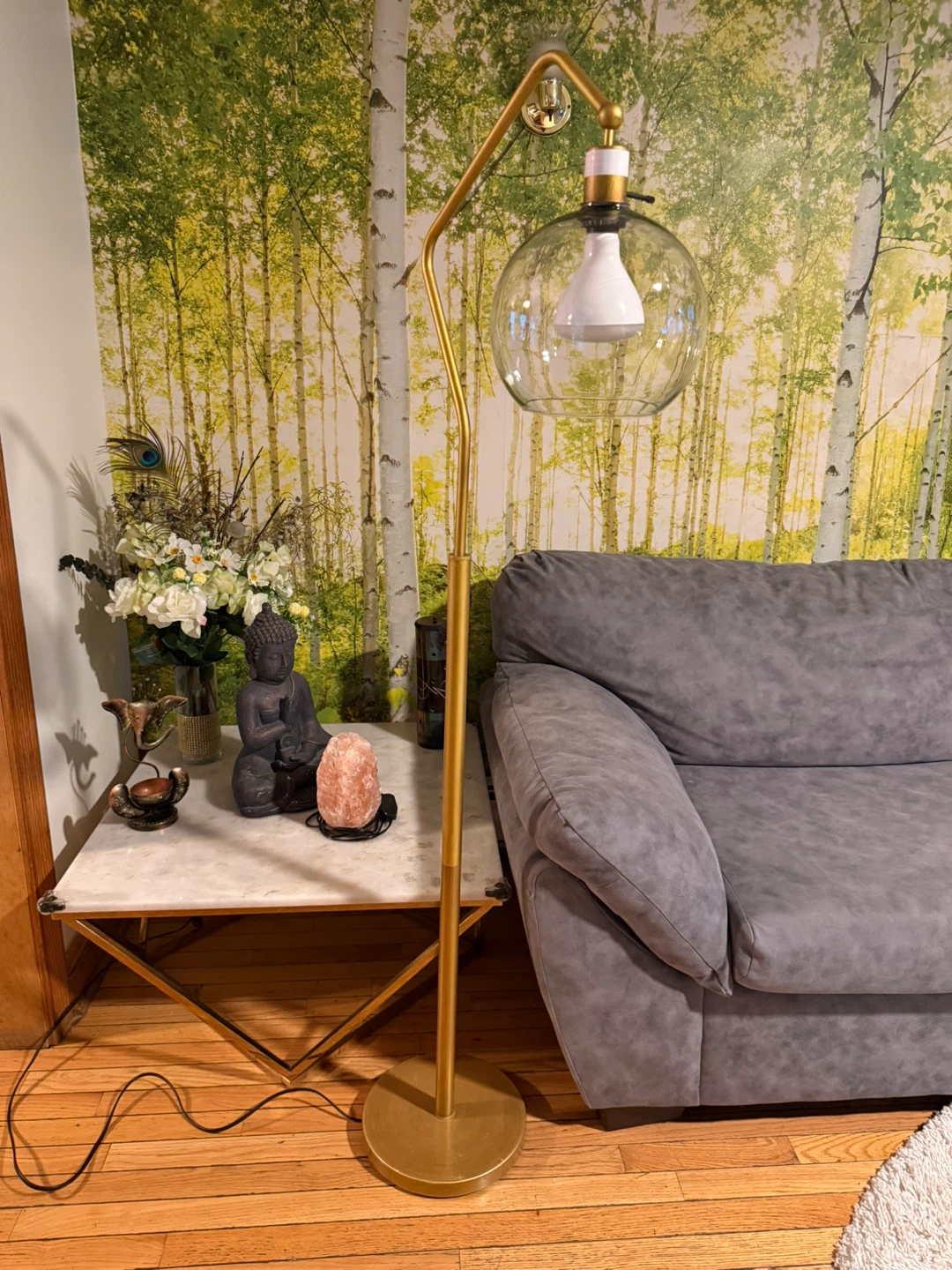 Modern Gold Arc Floor Lamp with Glass Globe Shade - photo 2