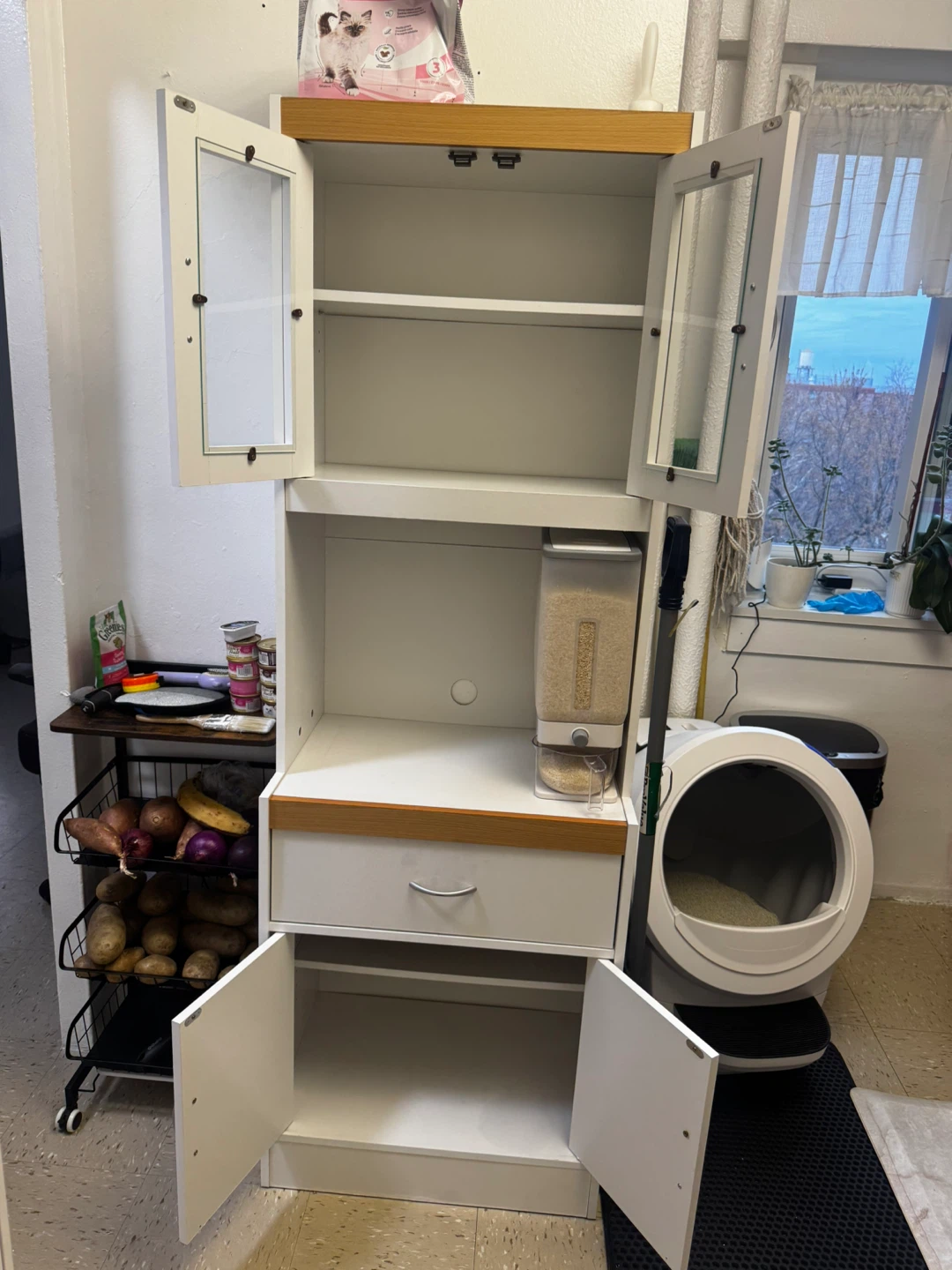 White Kitchen Storage Cabinet with Glass Doors - photo 2