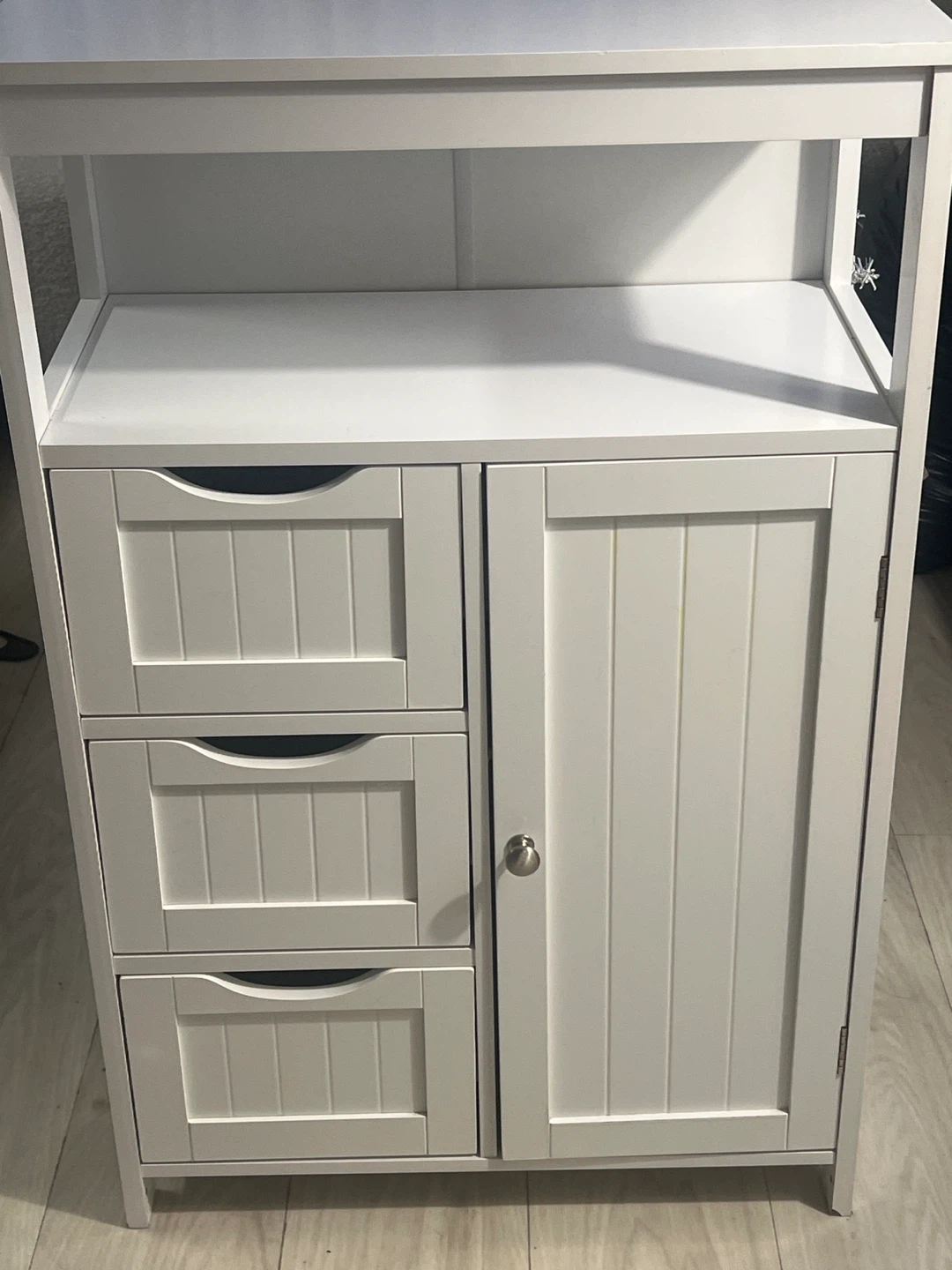 White Storage Cabinet with 3 Drawers and Door