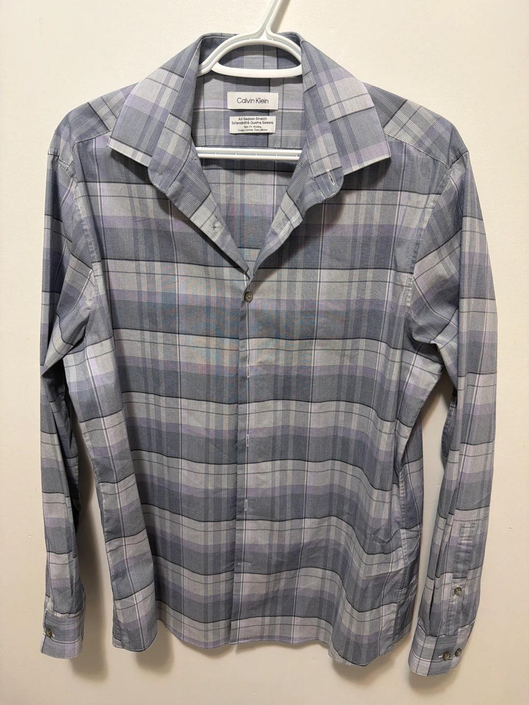 Calvin Klein All-Season Stretch Slim Fit Plaid Dress Shirt