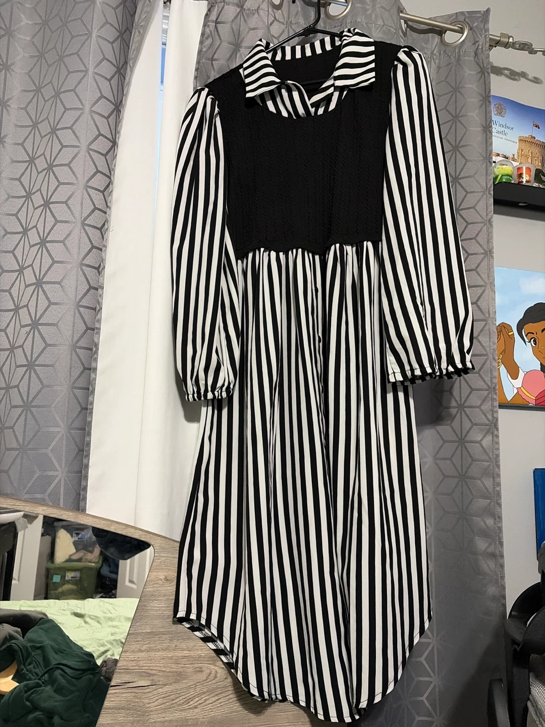 Black and White Striped Dress with Black Bodice