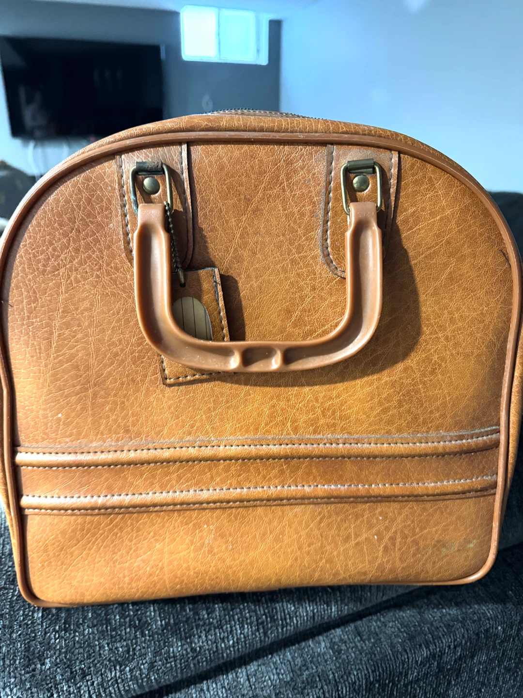 Vintage Brown Faux Leather Duffle Bag