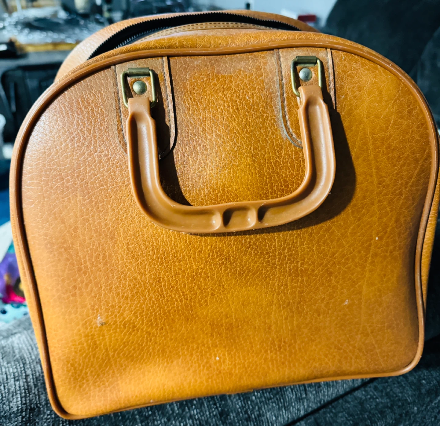 Vintage Brown Faux Leather Duffle Bag - photo 4