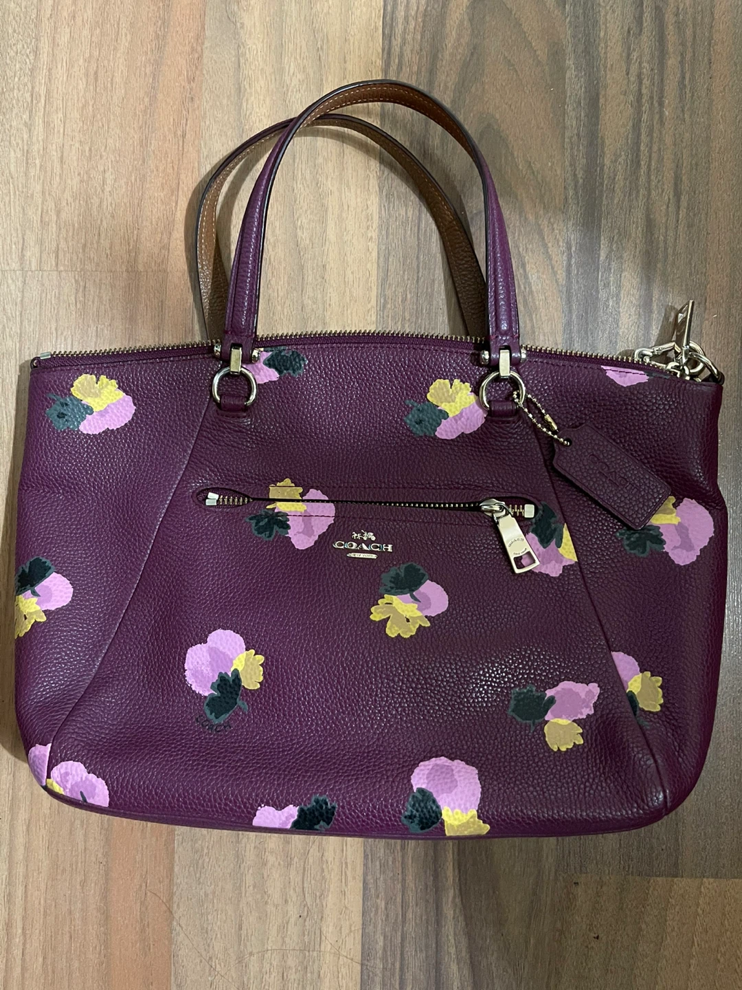 Coach Handbag - Plum Floral Print Leather