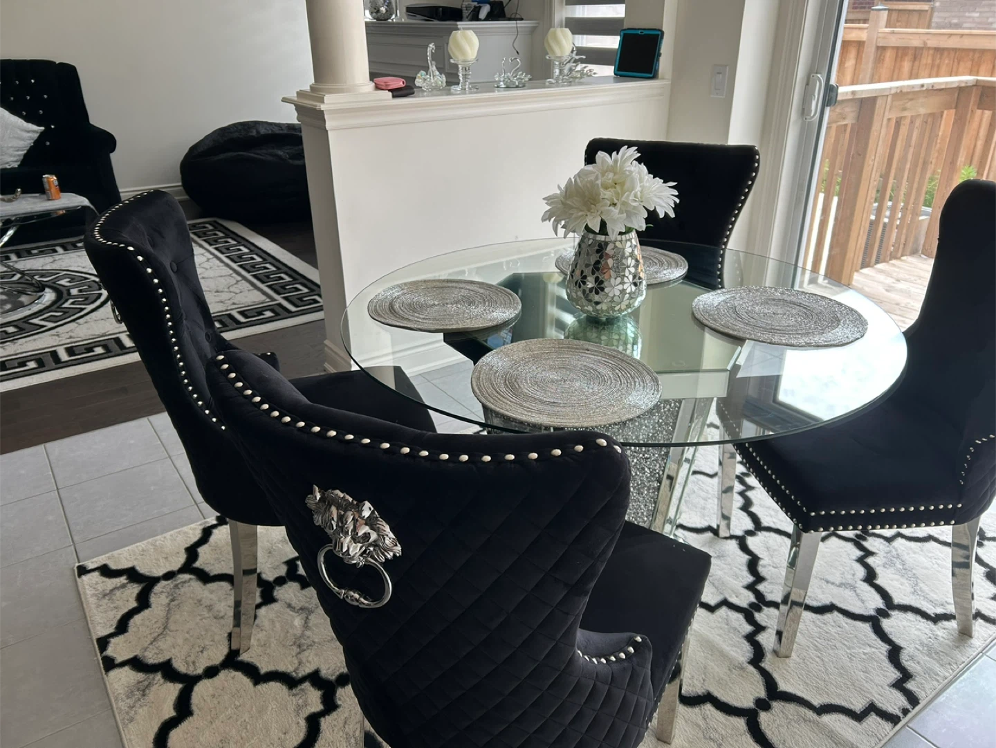 Black Velvet Dining Chairs with Lion Knocker (Set of 4) - photo 2