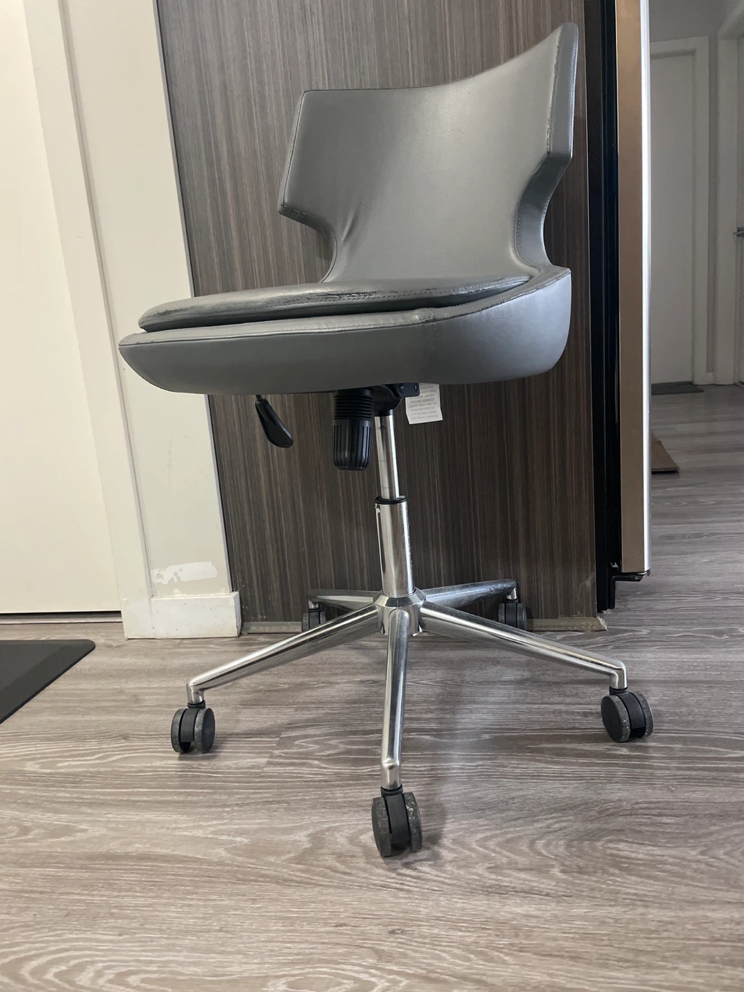 Grey Faux Leather Chair with Wheels - photo 2