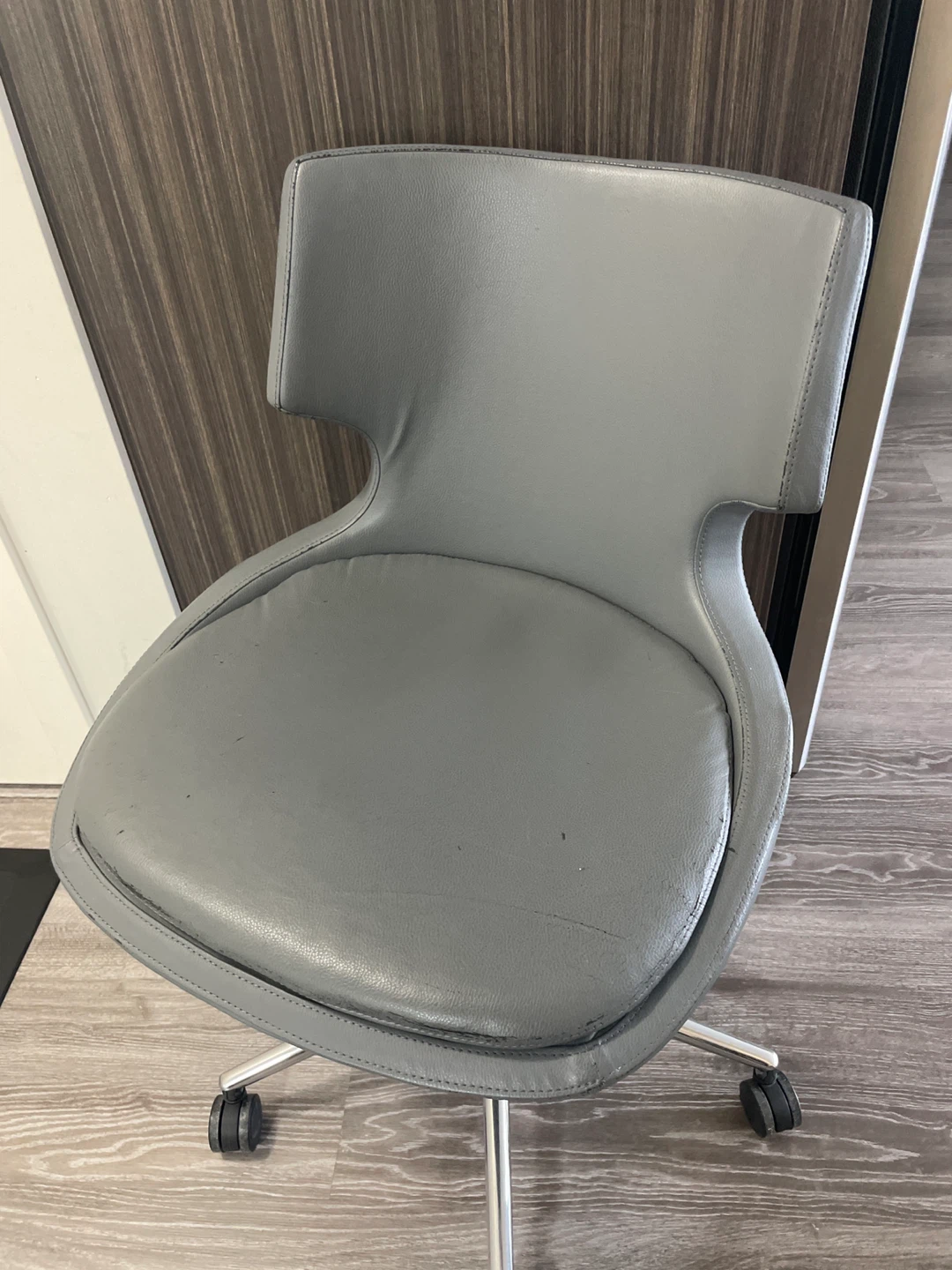 Grey Faux Leather Chair with Wheels