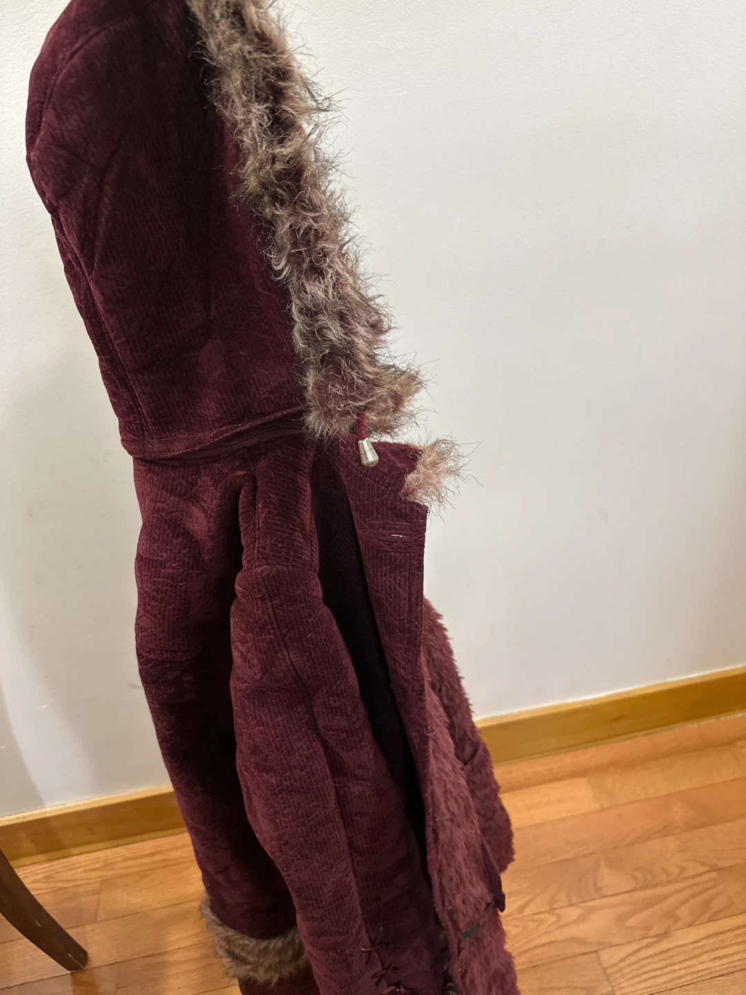 Maroon Corduroy Jacket with Faux Fur Trim - photo 2