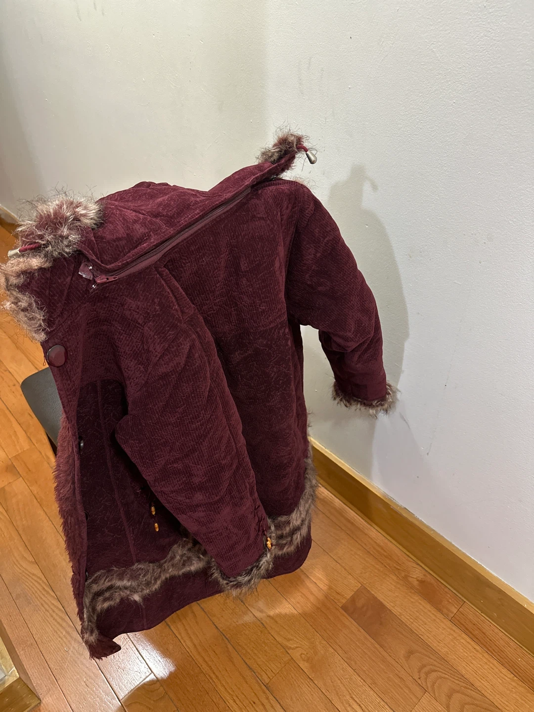 Maroon Corduroy Jacket with Faux Fur Trim