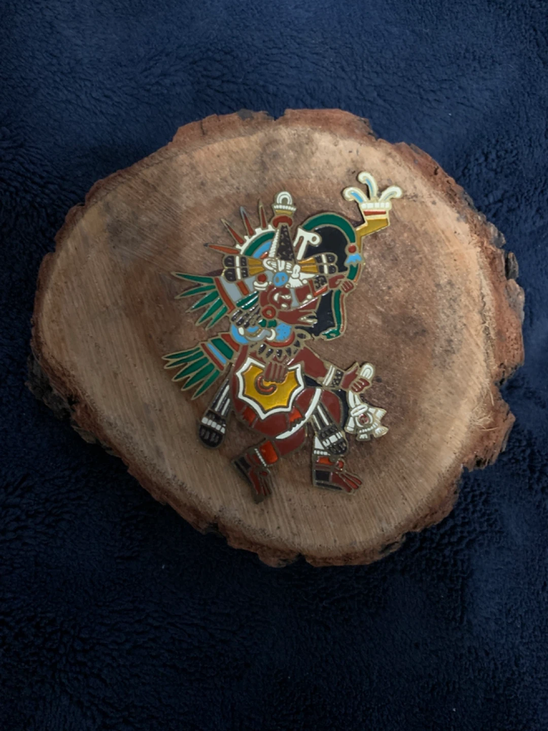 Aztec Quetzalcoatl Metal Pin In A Wood Mexican Art - photo 2