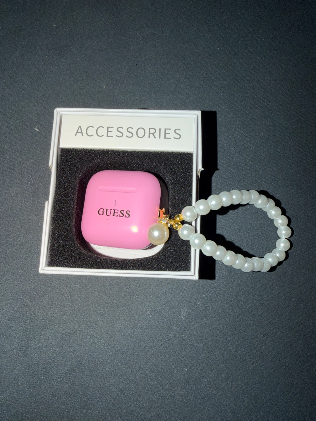 Guess Pink Airpod Case with Pearl Charm