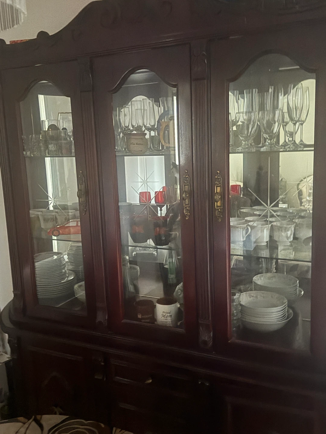 Vintage Dining Set with Hutch and Accent Chairs