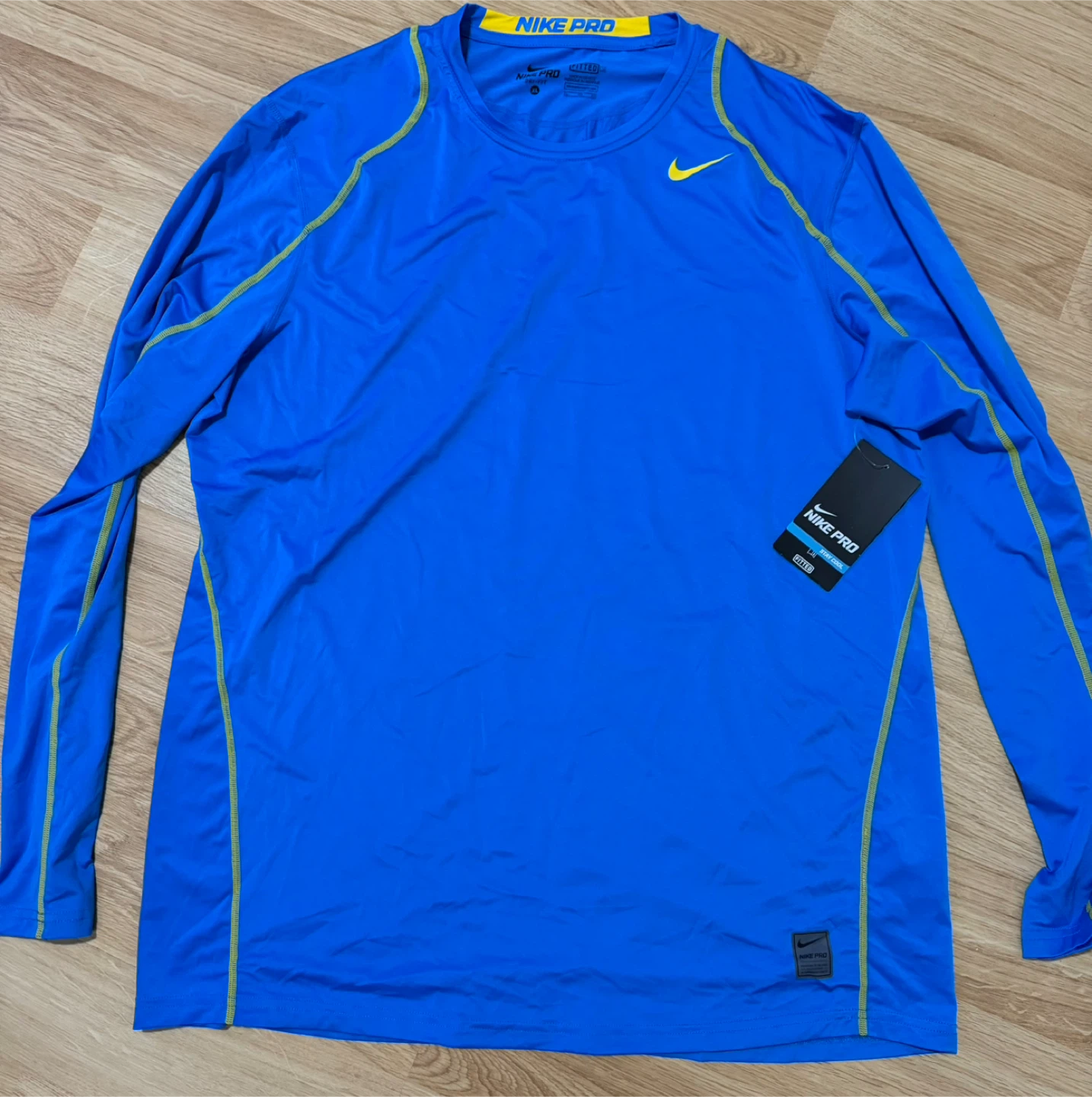 Nike Pro Dri-FIT Long Sleeve Shirt XL Blue Fitted